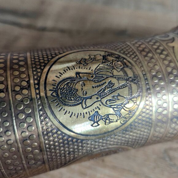 Brass tribal super wide cuff/bangle/bracelet with Ganesha image. - Picture 2 of 10